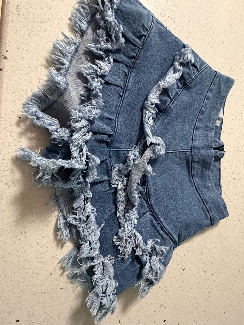 Girls Denim Fringed Ruffle Skirt - Blue